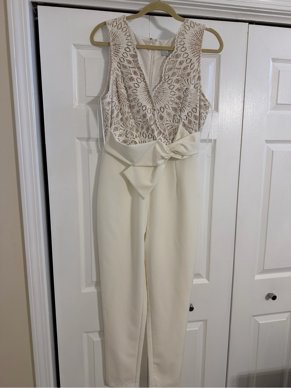 Sleeveless Ivory Lace Top Jumpsuit with Waist Tie
